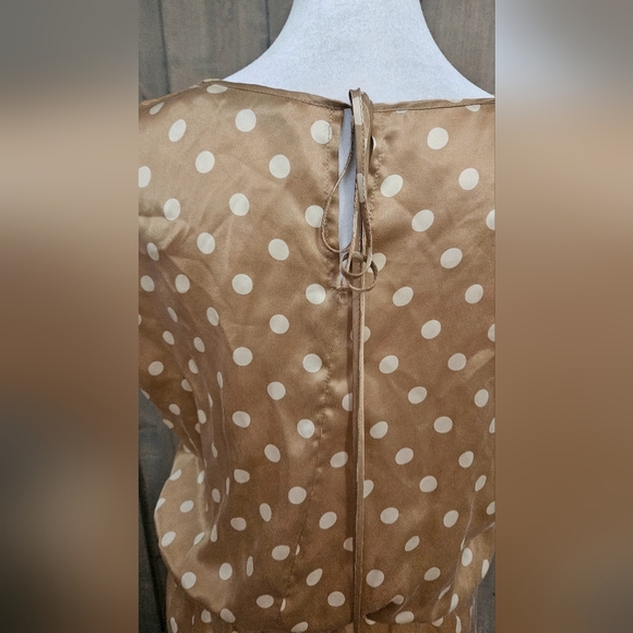 ROBERT RODRIGUEZ 100% Silk Polka Dot Draped Neck Mini Dress. Tan/cream. Size 2 - Picture 12 of 15